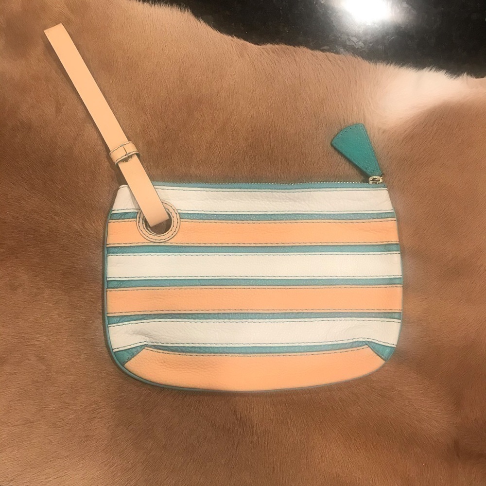 Pilcro and the letterpress stripe leather wristlet